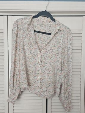 Levi's Cream Floral Button-Up Top with Pink & Green Accents